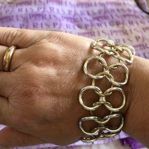 Silver & gold tone bracelet with gold tone ring